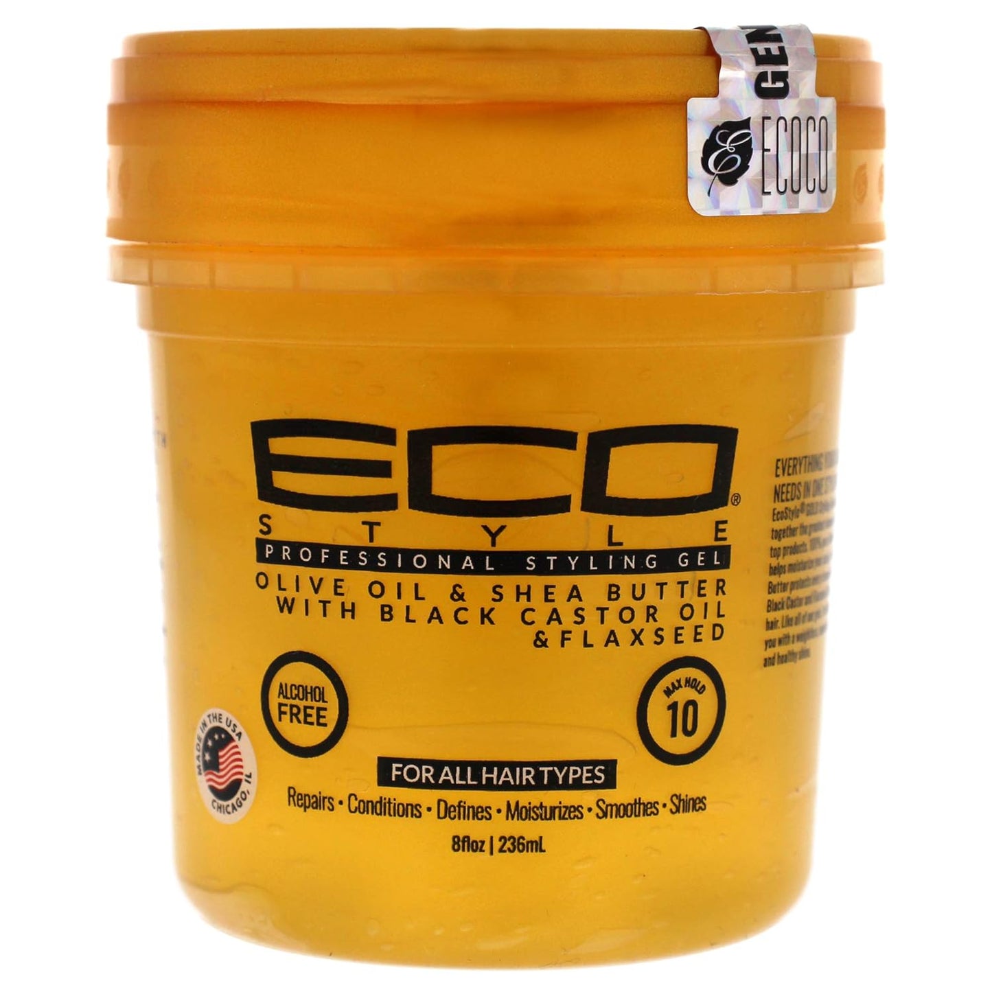Gel Eco Style Ecoco - Huile d'olive et beurre de karité Huile de ricin noire et graines de lin