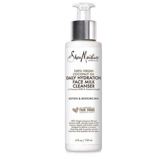 Lait nettoyant hydratant quotidien pour le visage à l'huile de noix de coco 100 % vierge de Sheamoisture | 4 Fl.Oz.