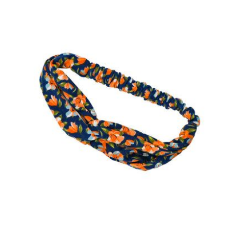 Bandeau à nœud fleuri orange/bleu marine
