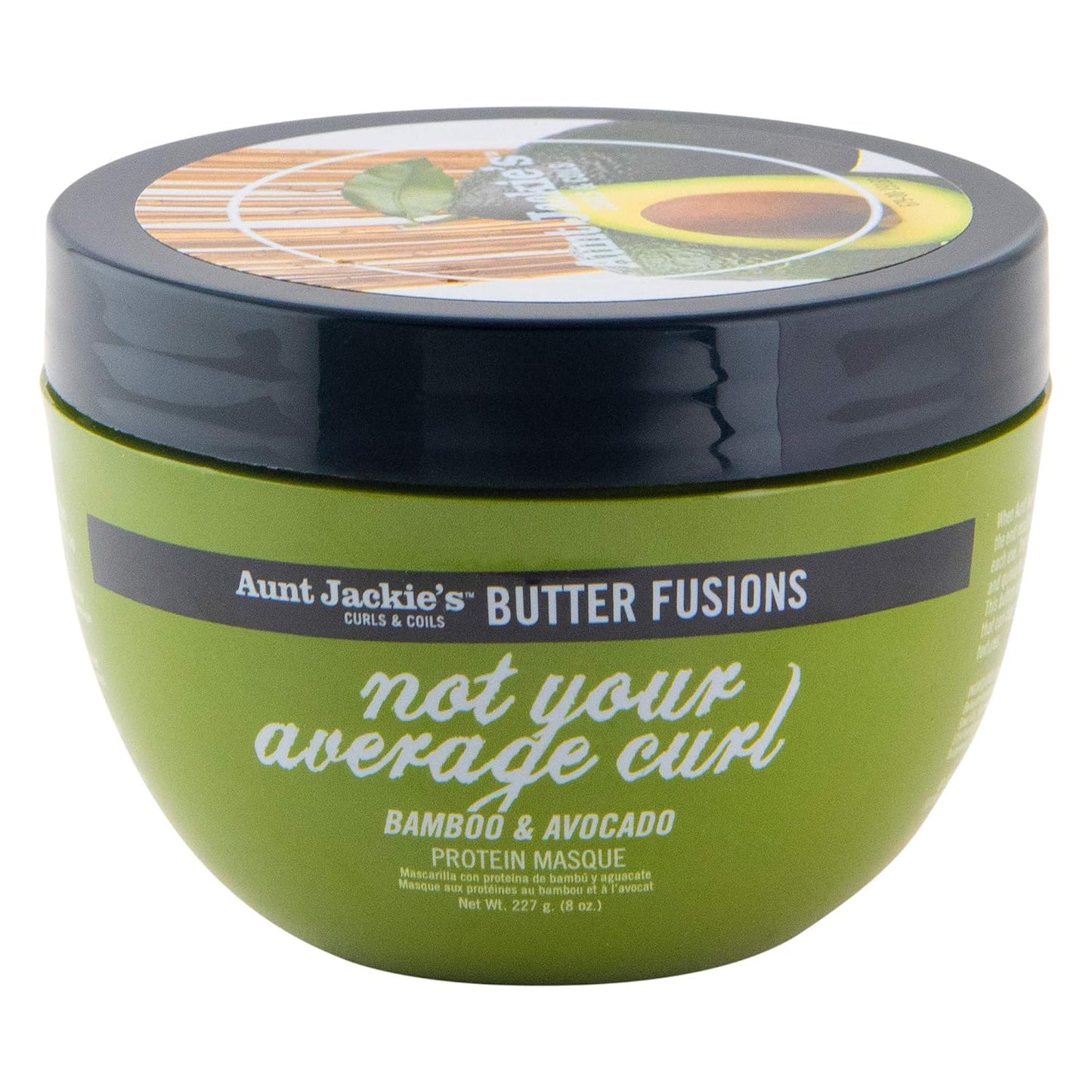 Aunt Jackie's Butter Fusions - Masque protéiné revitalisant pour cheveux au bambou et à l'avocat - Pas votre boucle moyenne, 8 oz