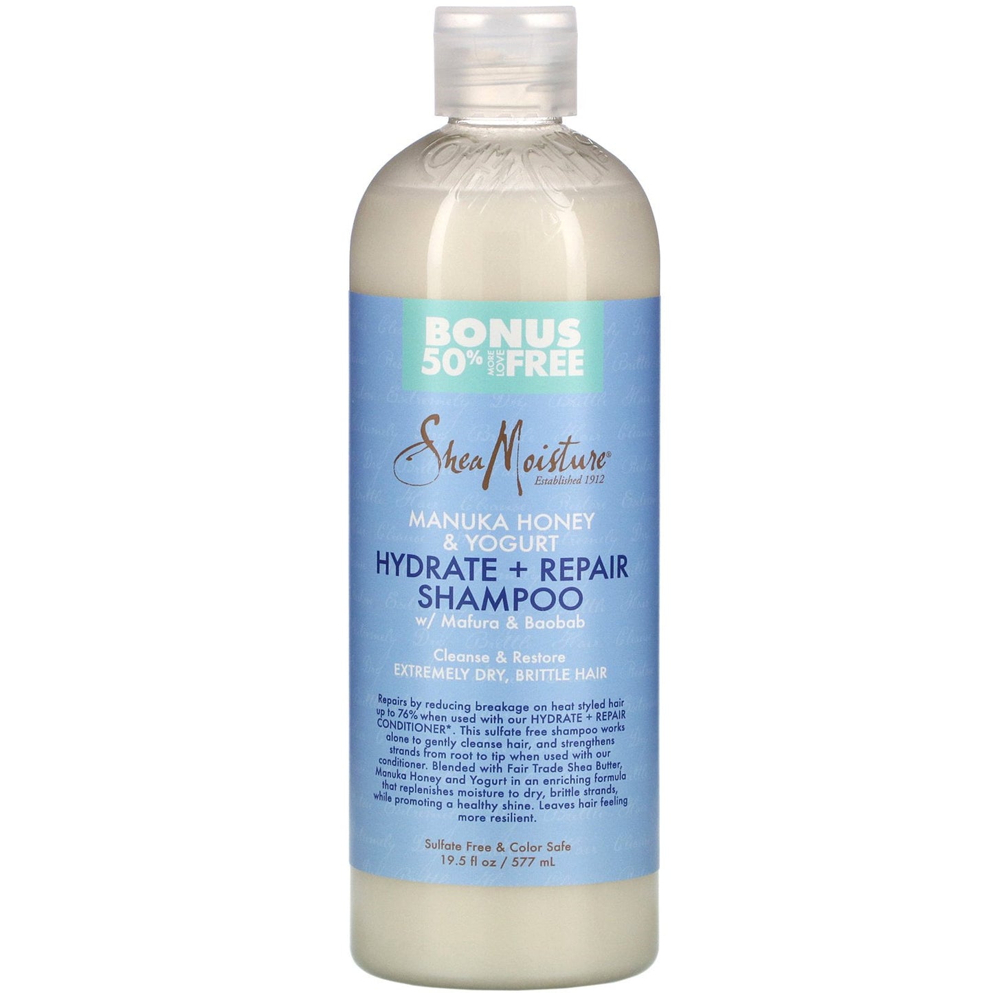Shampoing hydratant et réparateur au miel de Manuka et au yogourt de Shea Moisture, 577 ml (19,5 fl oz)