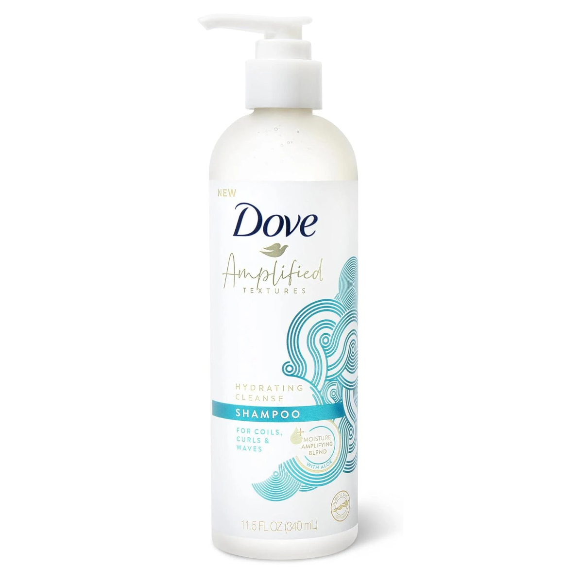 Shampoing nettoyant hydratant Dove Amplified Textures avec mélange amplificateur d'humidité pour cheveux bouclés 340 ml