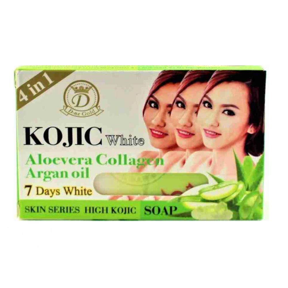 Savon 4 en 1 à l'huile d'argan et au collagène à l'aloe vera de D.Ne Gold Kojic White