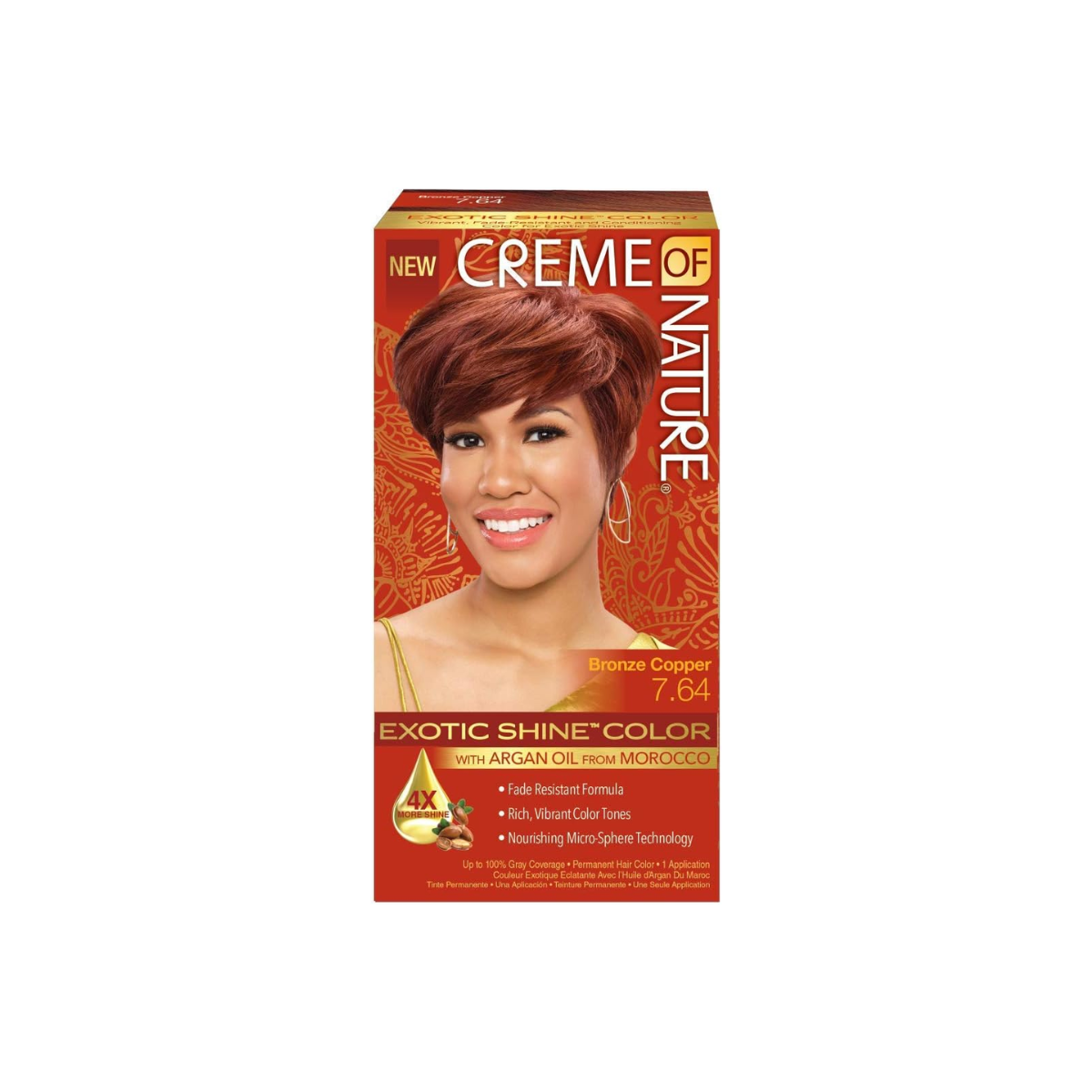 Crème de coloration permanente nourrissante pour cheveux de la marque Creme Of Nature : 7.64 Bronze Copper